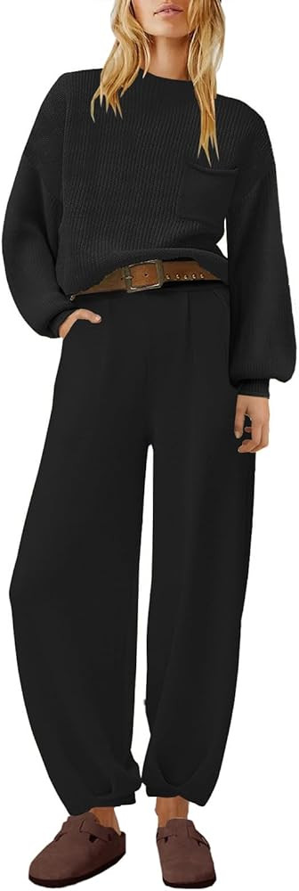 ETCYY NEW Sweater Sets Women 2 Piece Outfits 2023 Trendy Lounge Sets with Long Sleeve Knit Tops a... | Amazon (US)