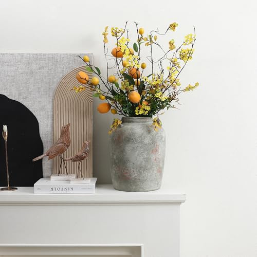 LuxenHome Rustic Ceramic Vase, 13.4" Tall Old-World Gray & Brown Round Terracotta Vases with Handles, Big Farmhouse Pottery for Dining Table Decor, Vintage Flower Vase for Living Room Home Decor | Amazon (US)