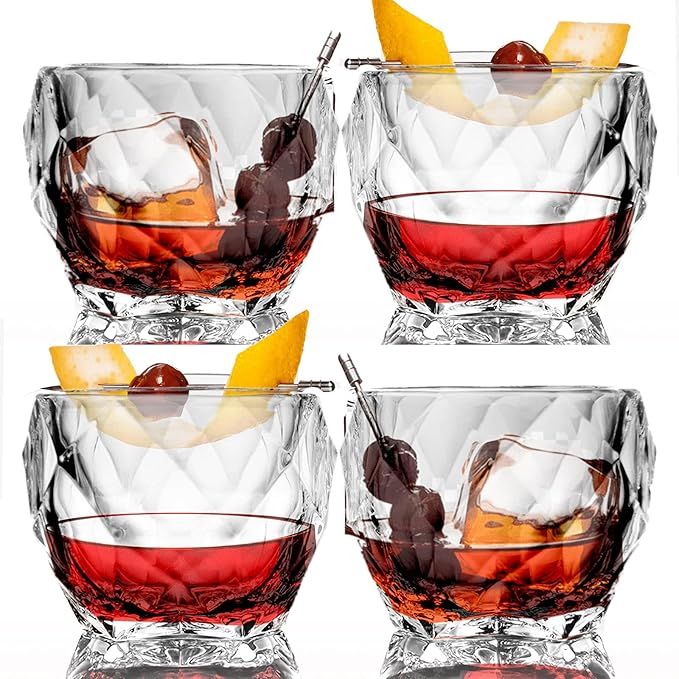 GLASKEY Unique Whiskey Glasses, Set of 4, 11 oz, Premium Scotch Glasses, Bourbon Glasses for Cock... | Amazon (US)