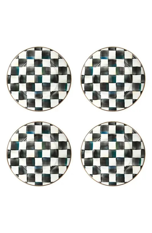 MACKENZIE CHILDS Courtly Check Set of 4 Enamel Salad Plates in Black/white at Nordstrom | Nordstrom