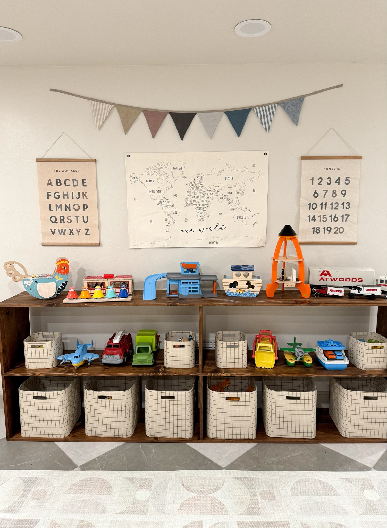 The playroom space in our new home! 

playroom, boys playroom, decorative banner, world map wall decor, alphabet sign, numbers sign, new home, toddler boy mom 

#LTKHome #LTKKids #LTKFamily