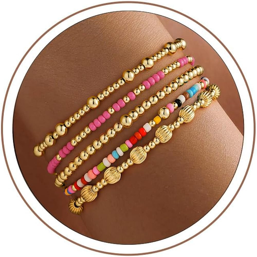 Turandoss Mothers Day Gifts for Mom Daughter - 14K Gold Plated Gold Beaded Bracelets for Women Te... | Amazon (US)