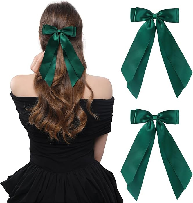 LuSeren 2 PCS Double Layer Hair Bows Green Hair Ribbon Clips Ponytail Holder Accessories for Wome... | Amazon (US)