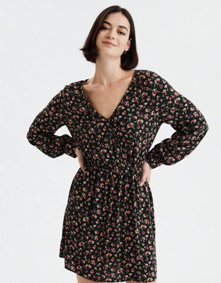 AE Long Sleeve Wrap Dress | American Eagle Outfitters (US & CA)