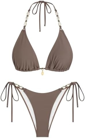 ZAFUL Women's Triangle Bikini Set Sexy Halter String Two Piece Swimsuit Brazillian Bathing Suit C... | Amazon (US)