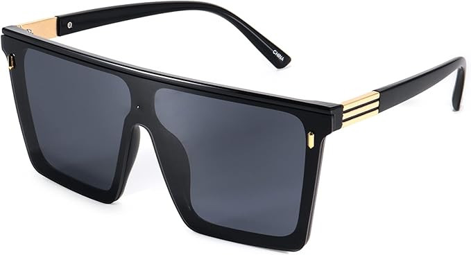 Dollger Square Oversized Sunglasses for Women Men Trendy Flat Top Big Black Shades UV400 Sunnies | Amazon (US)