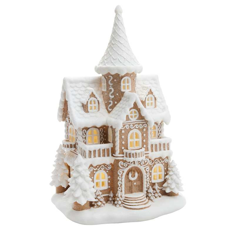 White Led Gingerbread House, 12", Brown, Resin, sold by At Home | At Home