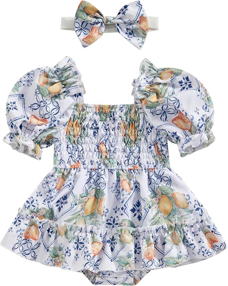 Newborn Baby Girl Bubble Romper Dress Infant Organza Short Sleeve Onesie+headband Summer Clothes ... | Amazon (US)