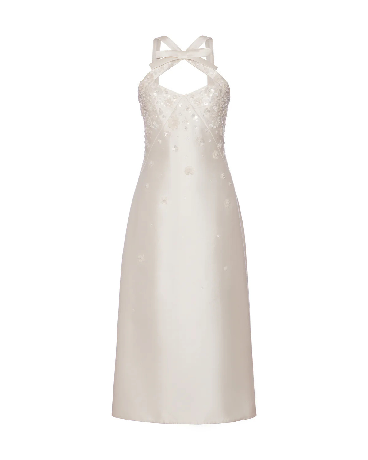 OTM Exclusive: Delphine Dress in Ivory Silk Wool with Ivory Meadow Embellishment | Over The Moon
