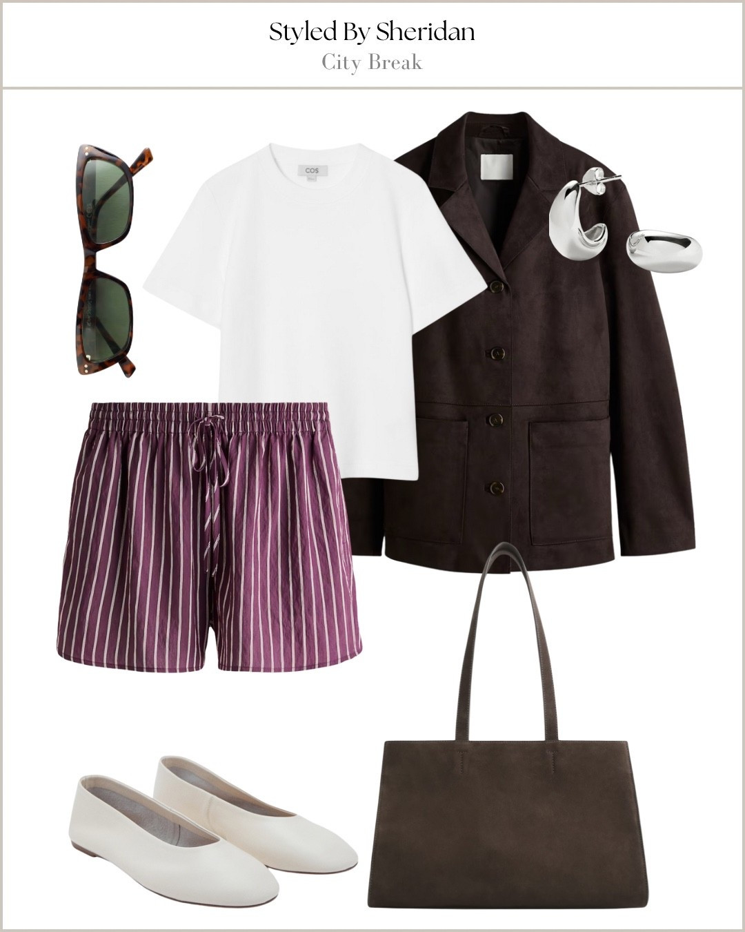 Chocolate brown jacket outfit idea 💡

Brown suede blazer / striped shorts / white tshirt / casual outfit / tote bag / ballet flats 

#LTKstyletip #LTKbag #LTKshoes