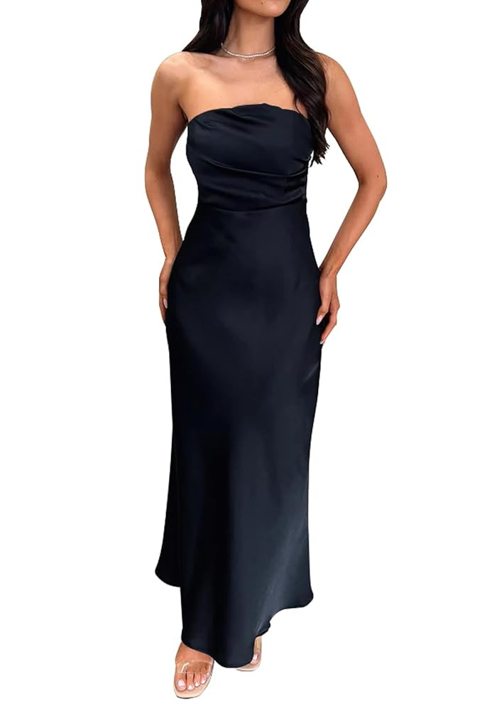 Memoriesea Women's Sexy Strapless Tube Bodycon Backless Wedding Guest Party Maxi Dress | Amazon (US)