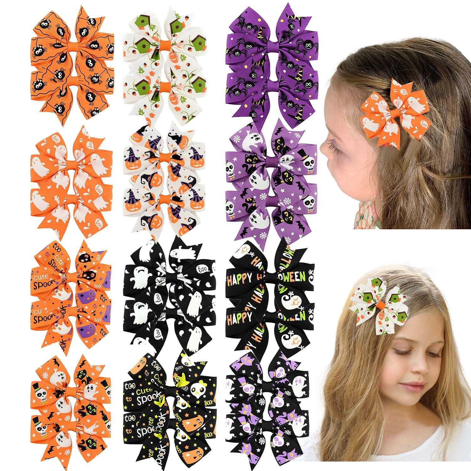 Halloween Baby Girls Swallow Tail Hair Bow Clips 12 Pairs, Floral Print Alligator Hair Clips for Toddler Teens School Girls | Amazon (US)