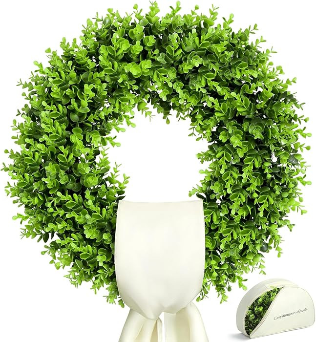 24" Boxwood Wreaths for Front Door \u2013 Preserved Boxwood Wreath with Sash\uff5cSummer Wreaths ... | Amazon (US)