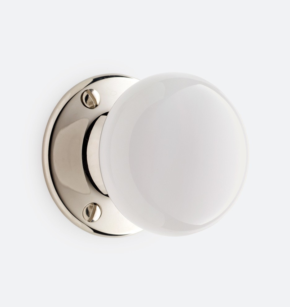 Tate White Porcelain Knob Tube Latch Interior Door Set | Rejuvenation