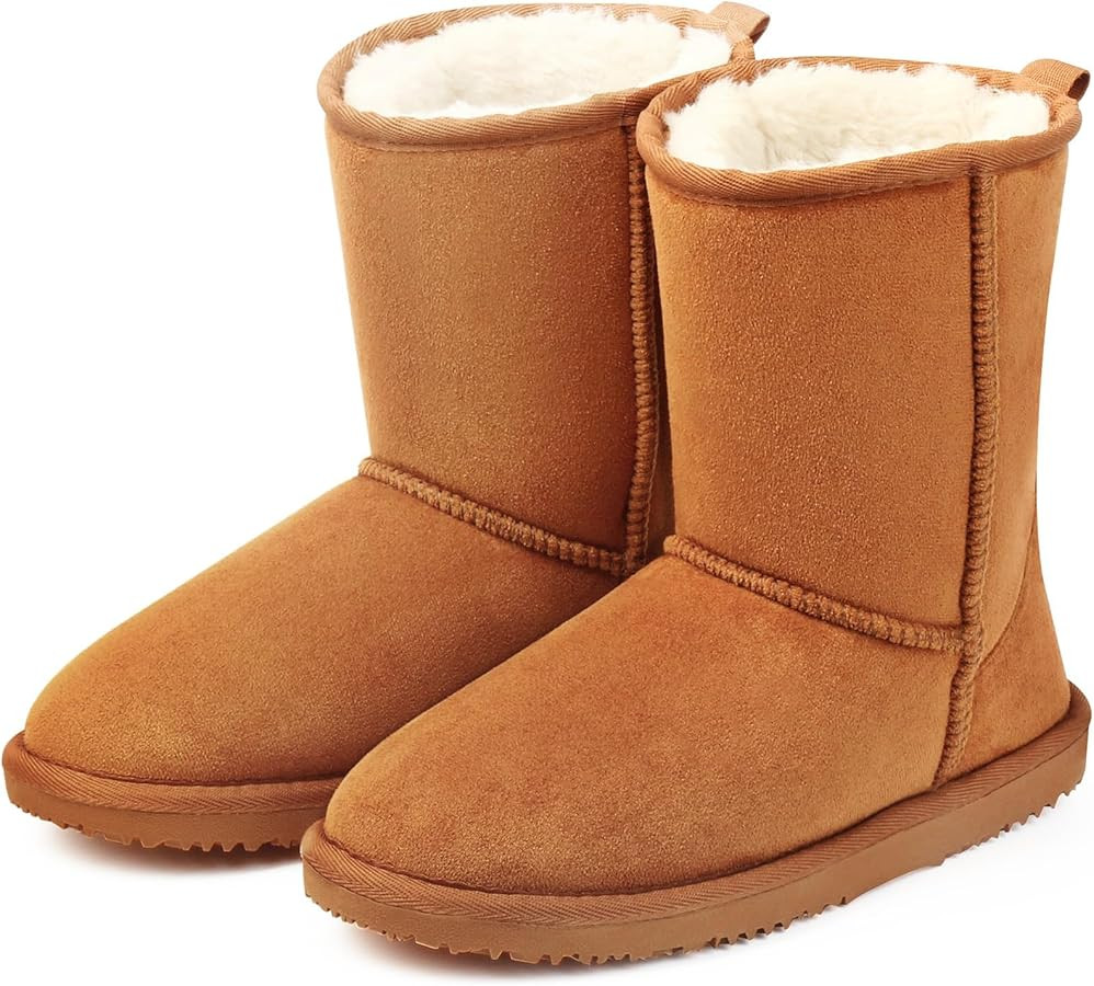 MUSSHOE Winter Mid-Calf Plush Fuzzy Boots for Women Snow Womens Ankle Furry Slip On Boots Suede P... | Amazon (US)