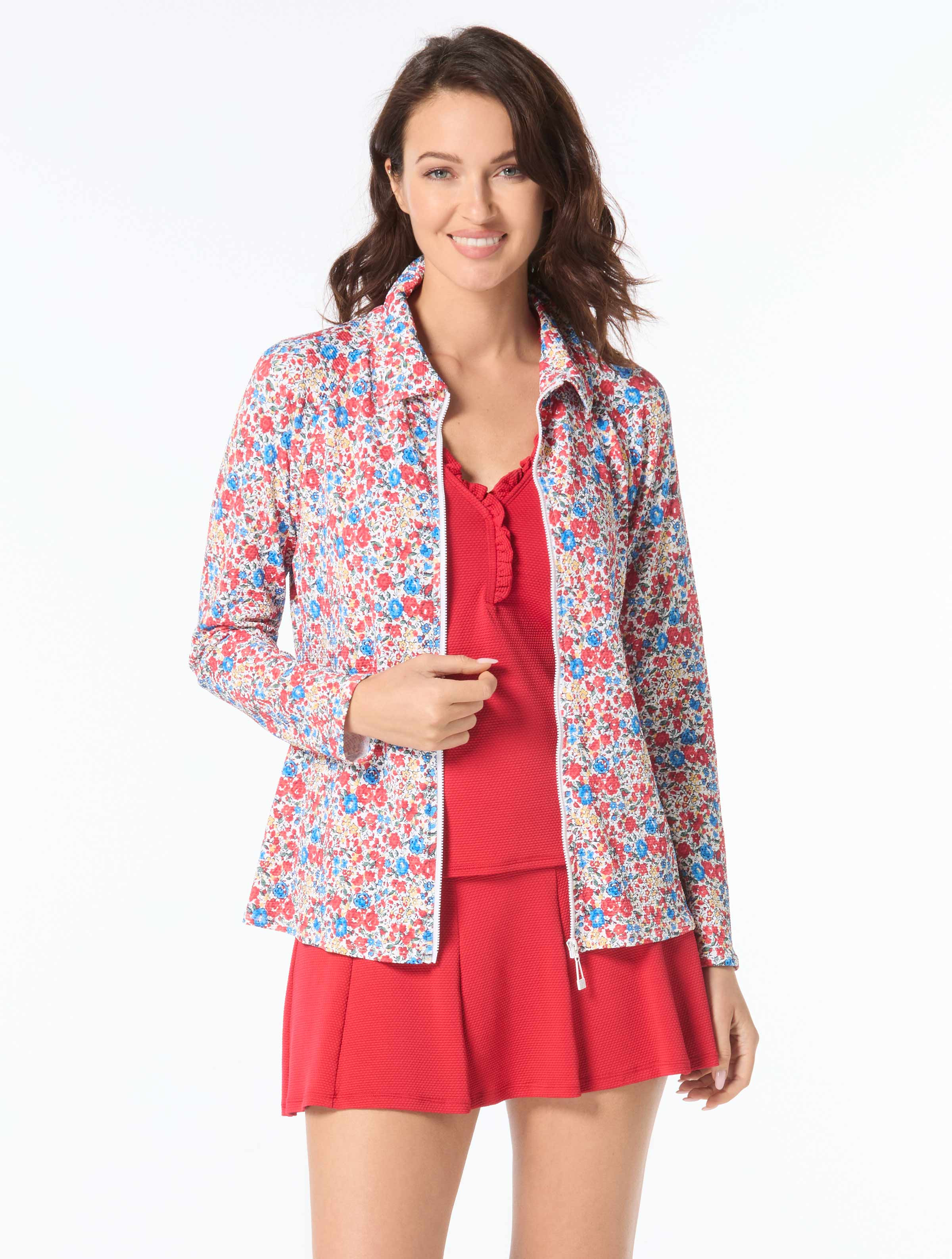 Beach House Karen Textured Zip Front Rash Guard - Bella Flora | Beach2Ocean