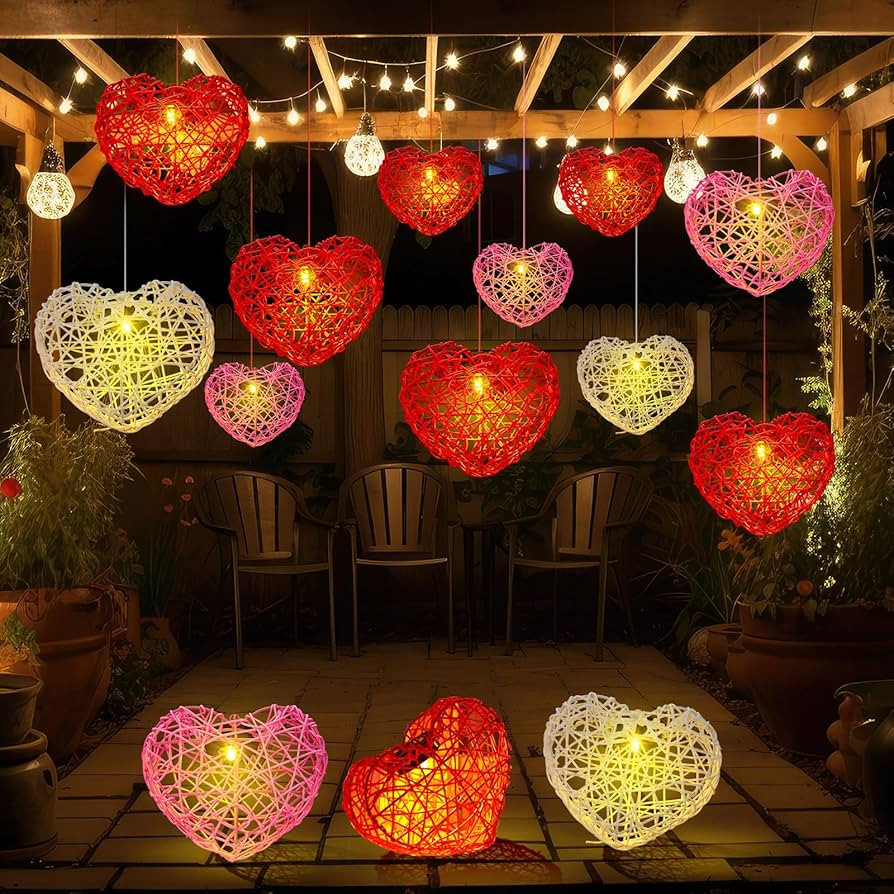 5 Pack Valentine Solar Lights Outdoor 8 Inch Waterproof Heart Light Heart Rattan Balls Valentine... | Amazon (US)