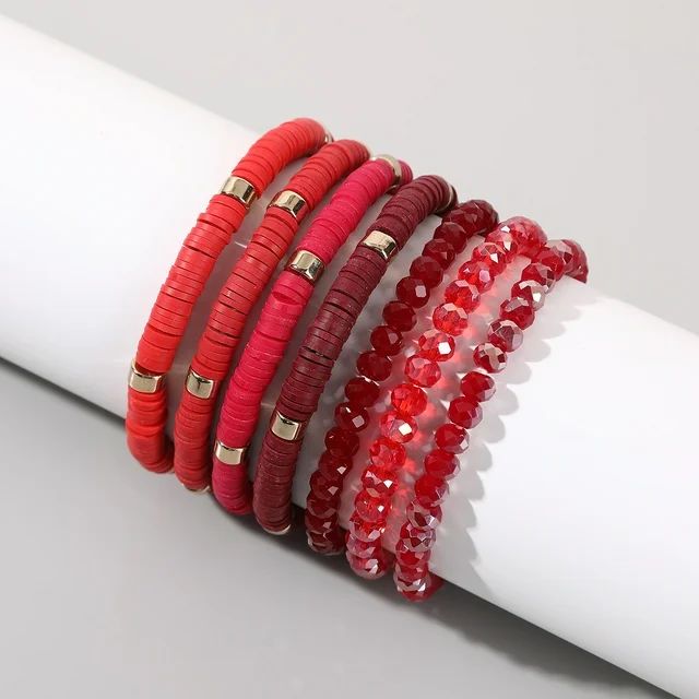 Ella & Elly Plus Summer Beach Day Ruby Glow Red Beaded Stretch Bracelet Set | Walmart (US)