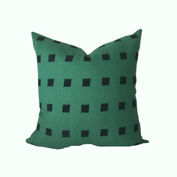 Kelly Wearstler Designer Pillow Cover, Chalet Embroidered Pillow Cover, Colorway Green Black | Etsy (US)