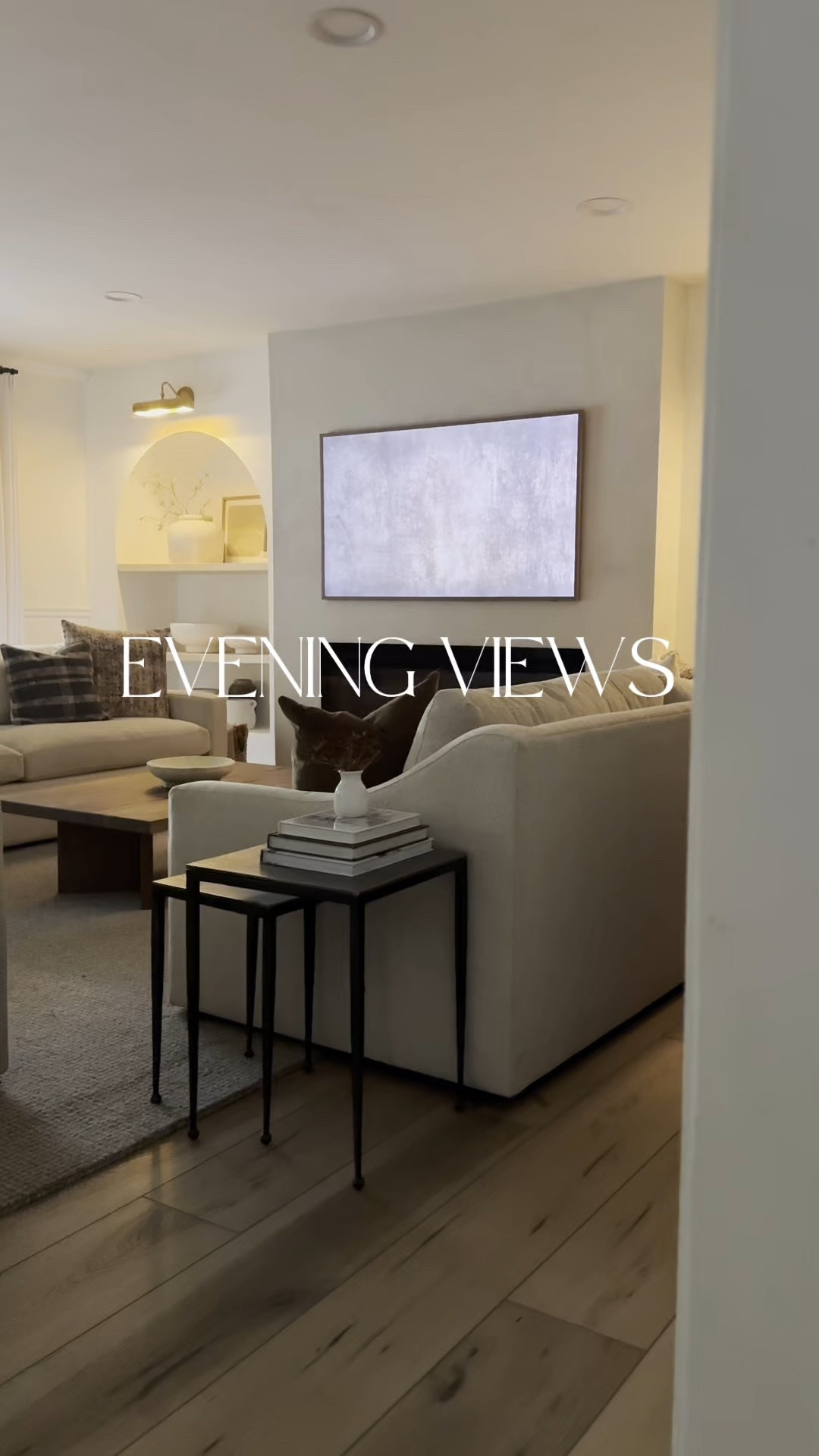 Calm and peaceful living room views in the evening. These sconce lights are my fave. My sofas are also incredible. No pilling at all! Both are splurge items that are WORTH IT!

#LTKHome