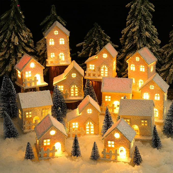 Jenaai 25 Pcs Christmas Village Sets Christmas Village Accessories Christmas Village Houses Light... | Amazon (US)