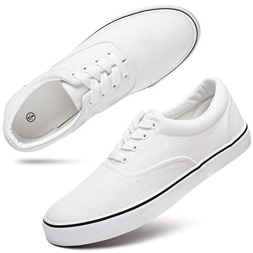 yageyan White Canvas Shoes for Mens Low Top Tennis Shoes Fashion Mens Canvas Casual Laced Up Sneakers(WHT09.5) | Amazon (US)