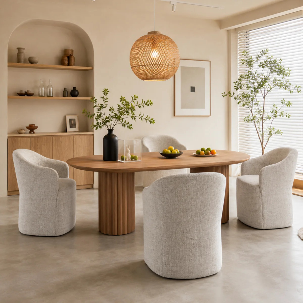 Upholstered Dining Chairs With Casters, Fully Assembled Round Barrel Armchair Set Of 4, Solid Woo... | Wayfair North America