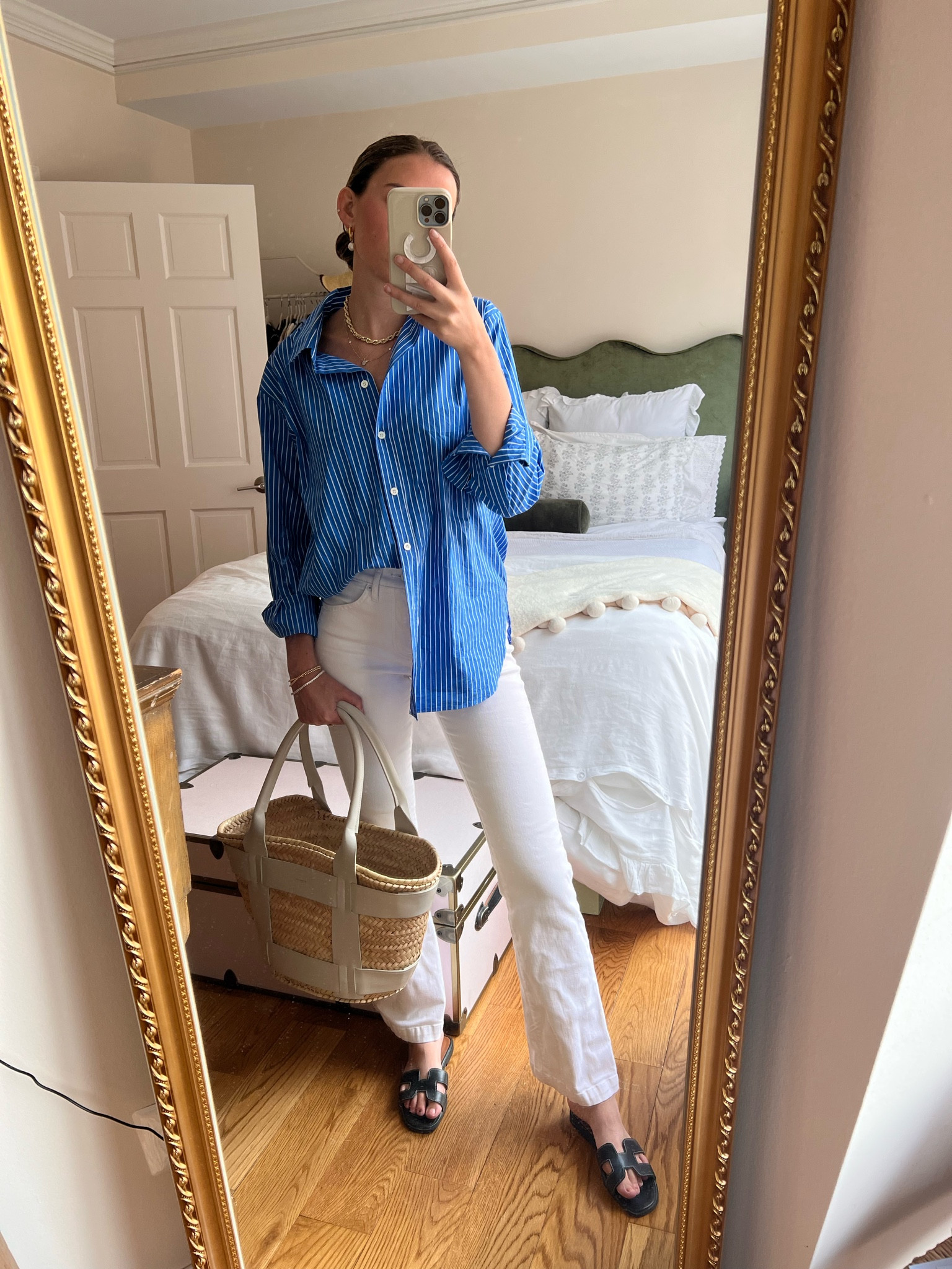 Summer work wear / white denim / summer outfits / daily outfits / Demellier bag / work bag / work tote / button up / button down 

#LTKunder100 #LTKworkwear #LTKstyletip