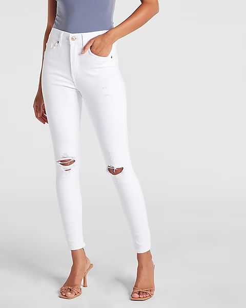 High Waisted White Ripped Skinny Jeans | Express