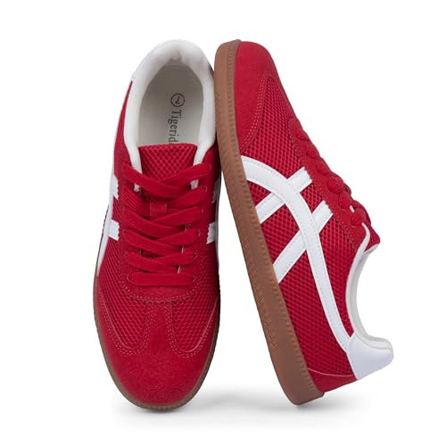 Tigeridea Red Sneakers for Women Red Casual Tennis Shoes Slip On Women's Fashion Sneakers Comfort Lace Up Athletic Footwear Suede Mesh Retro Walking Shoes Size 8.5 | Amazon (US)