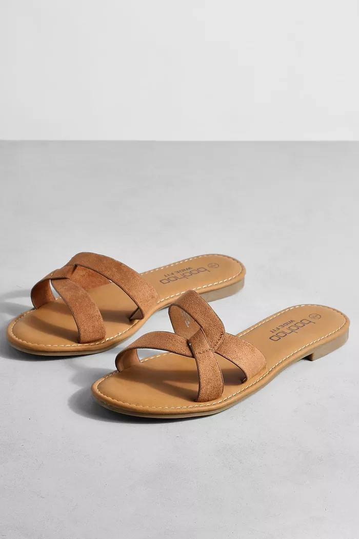 Wide Width Crossover Strap Basic Mules | Boohoo.com (US & CA)