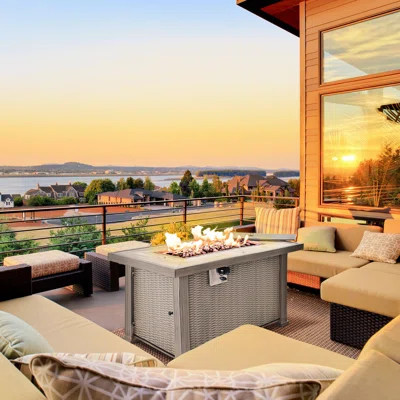 50,000 42" Fireplace Side Table Addition, -Effect Decoration, Ceramic Tabletop, Steel Base, Lid, Lava Rocks, Chemicalblocking Cover, , Grey Propane Fi | Wayfair North America