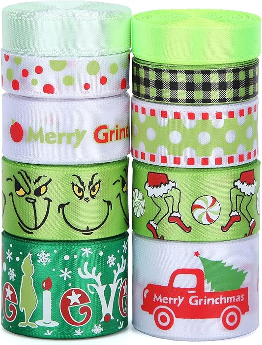 Red & Green Satin Ribbon - 10 Rolls, 50 Yards - Christmas Craft & Decorative Ribbon for Wreaths, ... | Amazon (US)