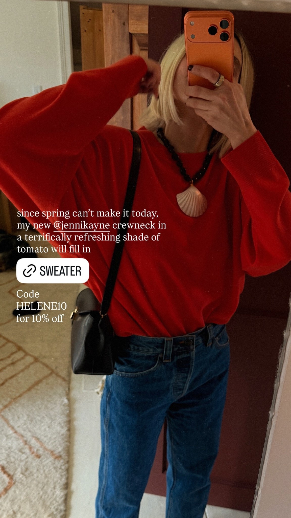 since spring can’t make it today, my new Jenni Kayne crewneck in a terrifically refreshing shade of tomato will fill in. Code HELENE10 for 10% off!

#LTKgrwm #LTKootd #LTKdayinmylife
