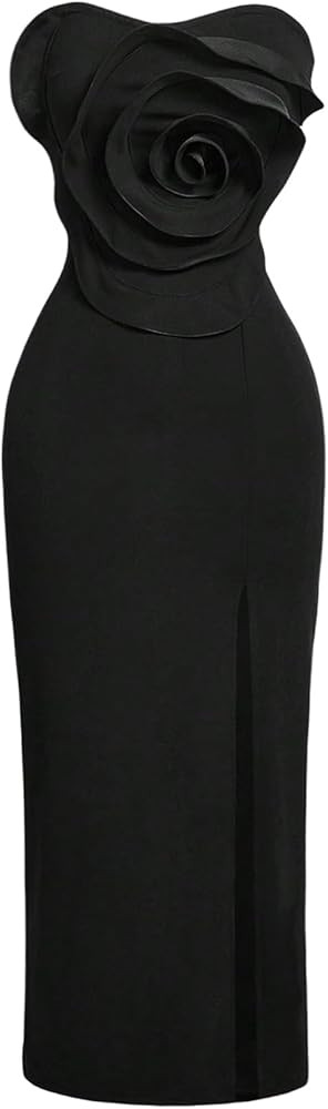 Floerns Women's 3D Floral Strapless Tube Dress Elegant Sleeveless Slit Bodycon Long Dresses Black... | Amazon (US)