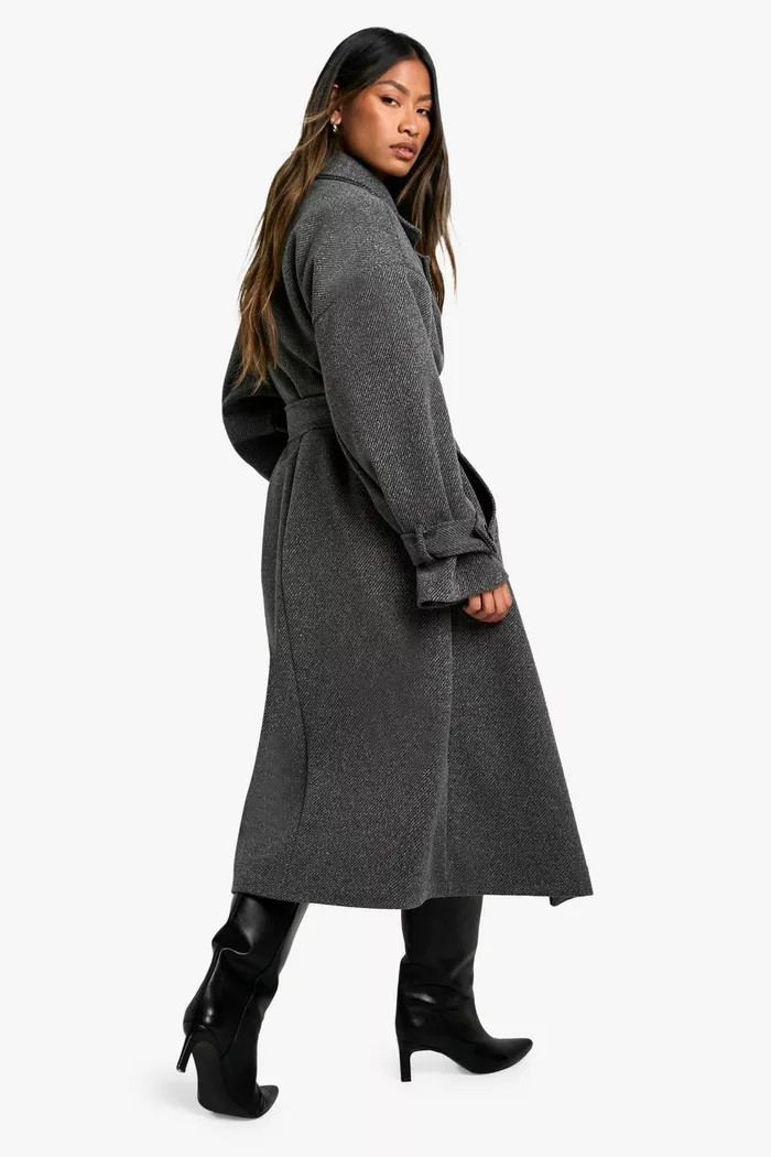 Shoulder Pad Belted Wool Look Coat | boohoo (US & Canada)