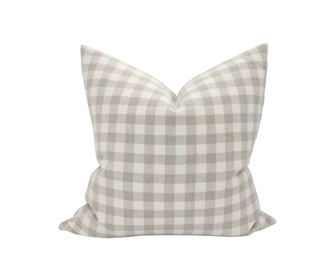 DALLAS || Tan Gingham Linen Pillow Cover Neutral Plaid Linen Check Linen Pillow Modern Farmhouse ... | Etsy (US)