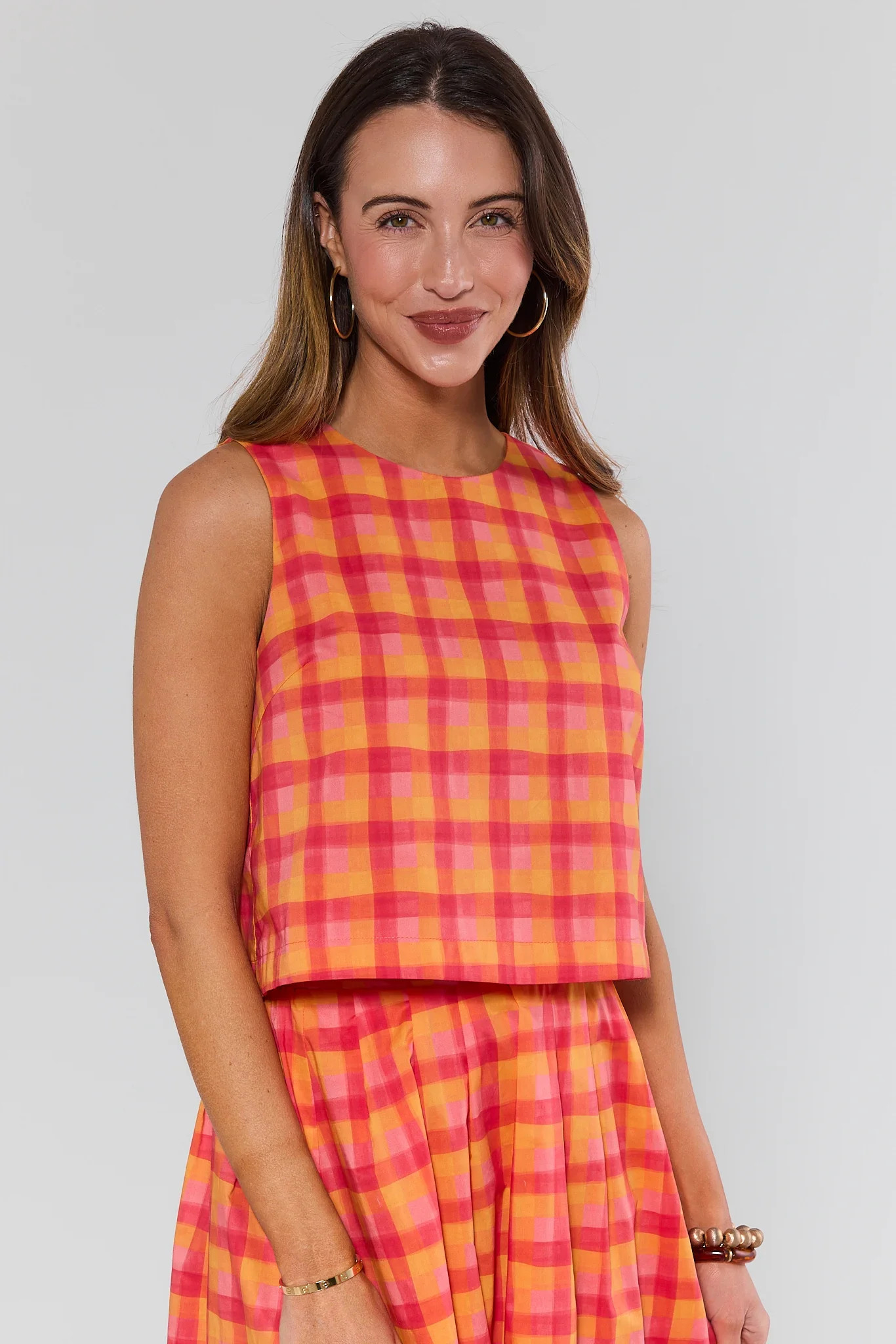 Estie Orange Plaid Tank Top | Avara