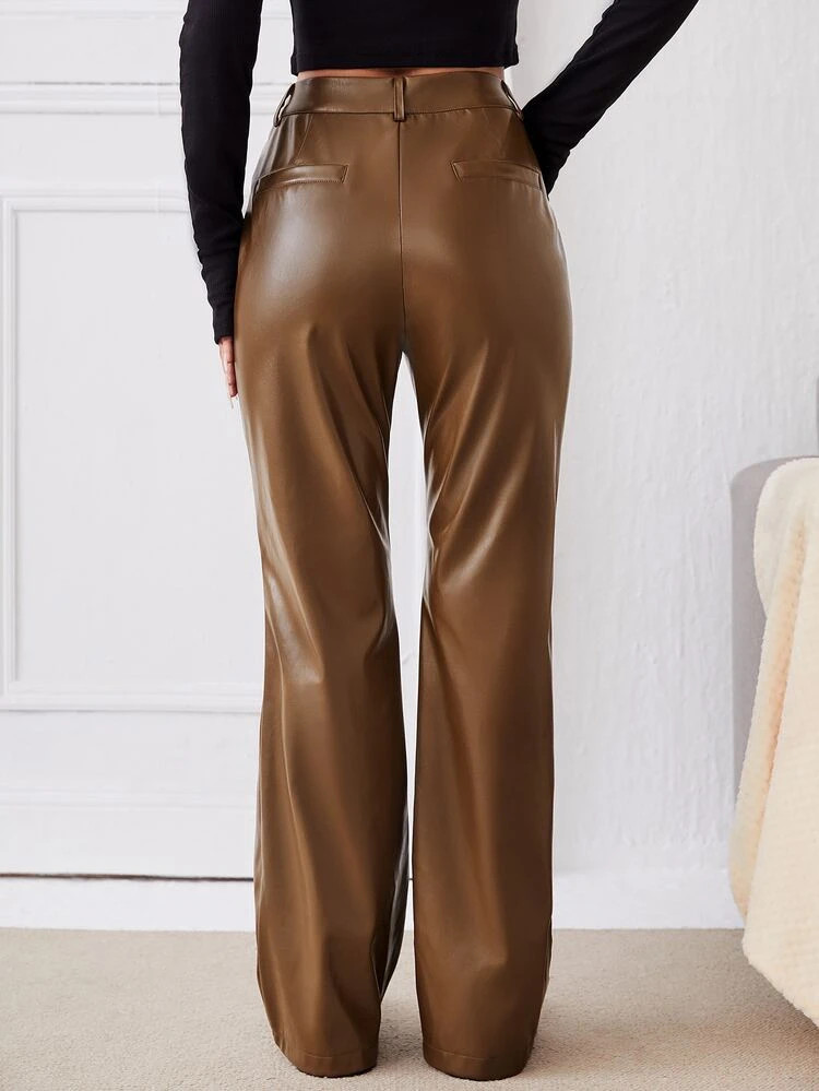 SHEIN High Waist PU Leather Flare Leg Pants | SHEIN