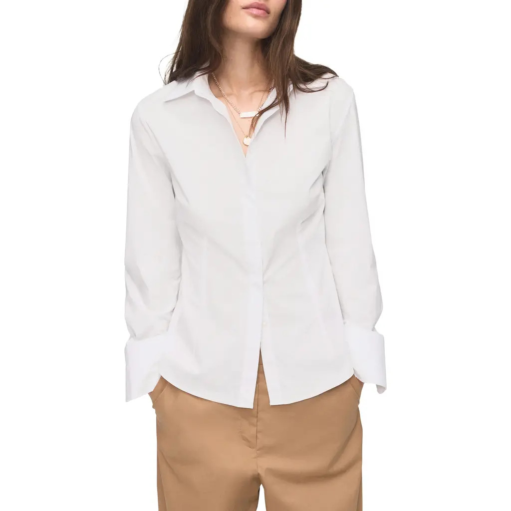MANGO Slim Fit Stretch Poplin Button-Up Shirt in White at Nordstrom, Size 8 | Nordstrom