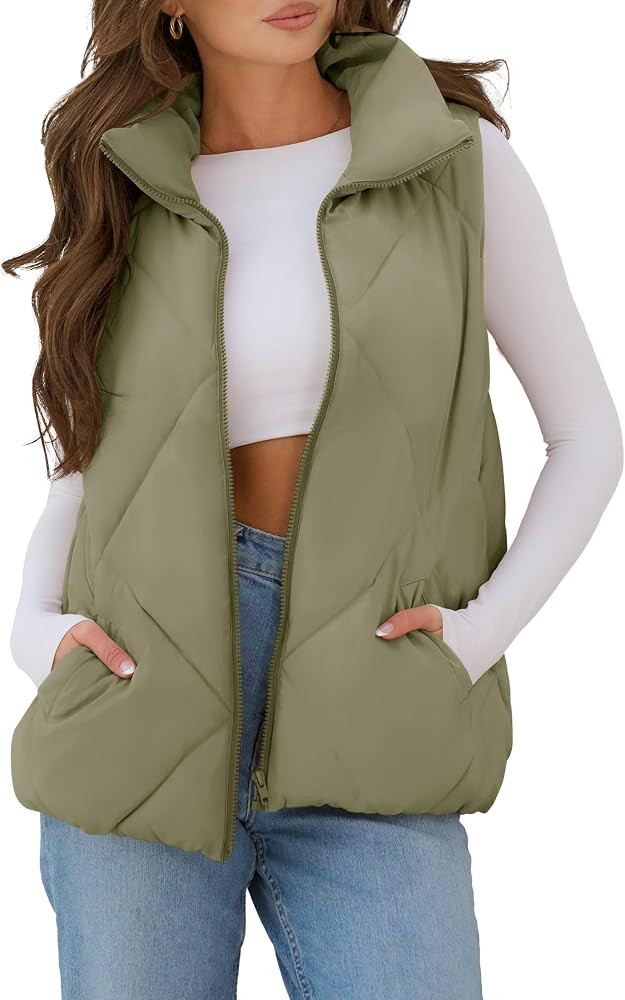 MEROKEETY Womens 2025 Puffer Vest Sleeveless Zip Up Quilted Coat Stand Collar Gilet Jacket With P... | Amazon (US)