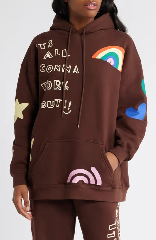 THE MAYFAIR GROUP It's All Going to Work Out Graphic Hoodie in Brown at Nordstrom, Size Medium | Nordstrom