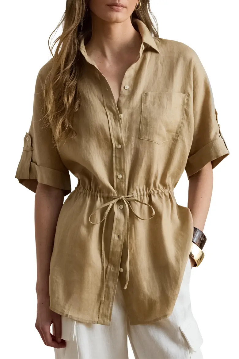 Linen Roll-Tab Sleeve Tunic (Women) | Nordstrom | Nordstrom