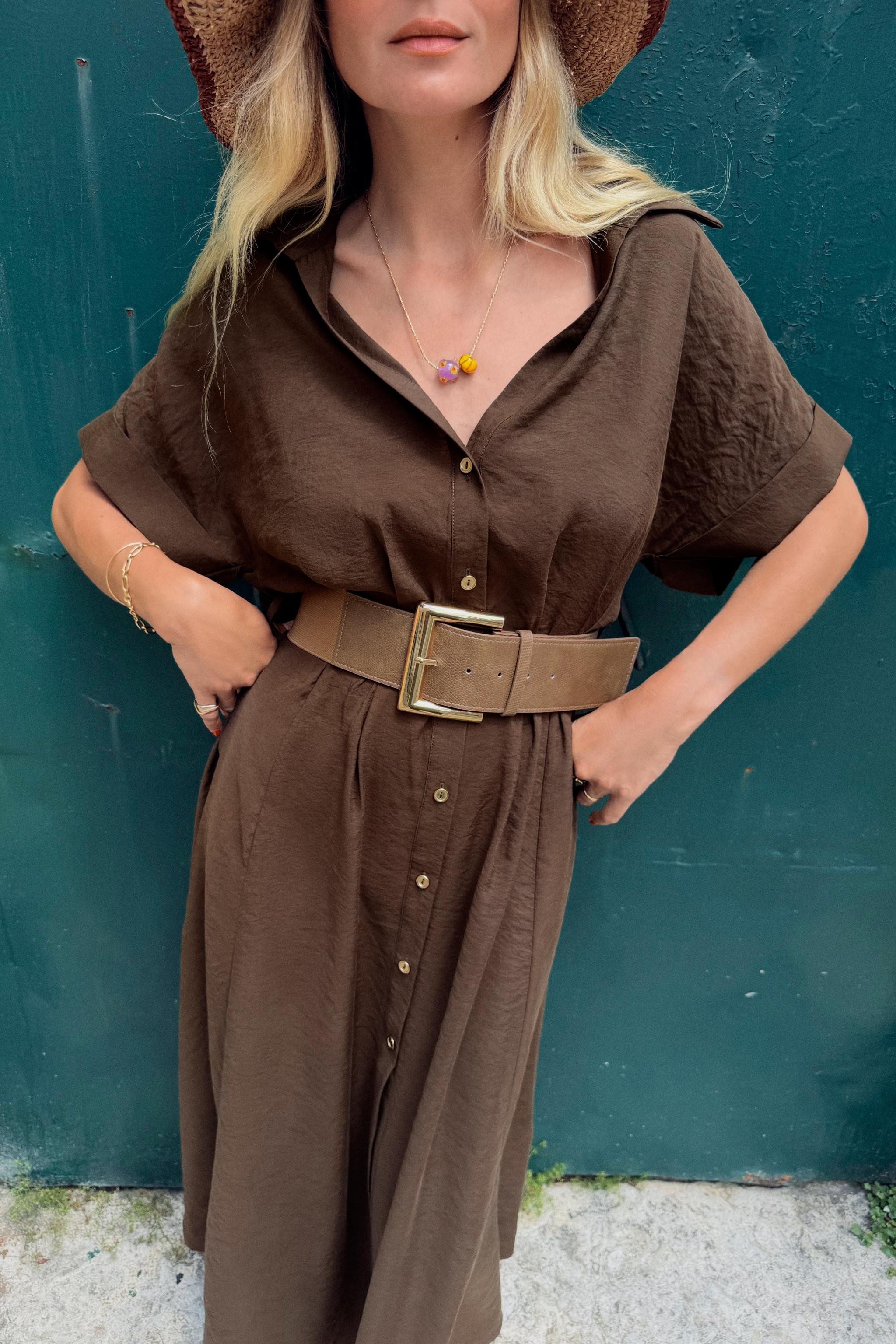 Lapel collar dress with V-neckline and short cuffed sleeves. Waist darts and belt detail. Front b... | Zara US