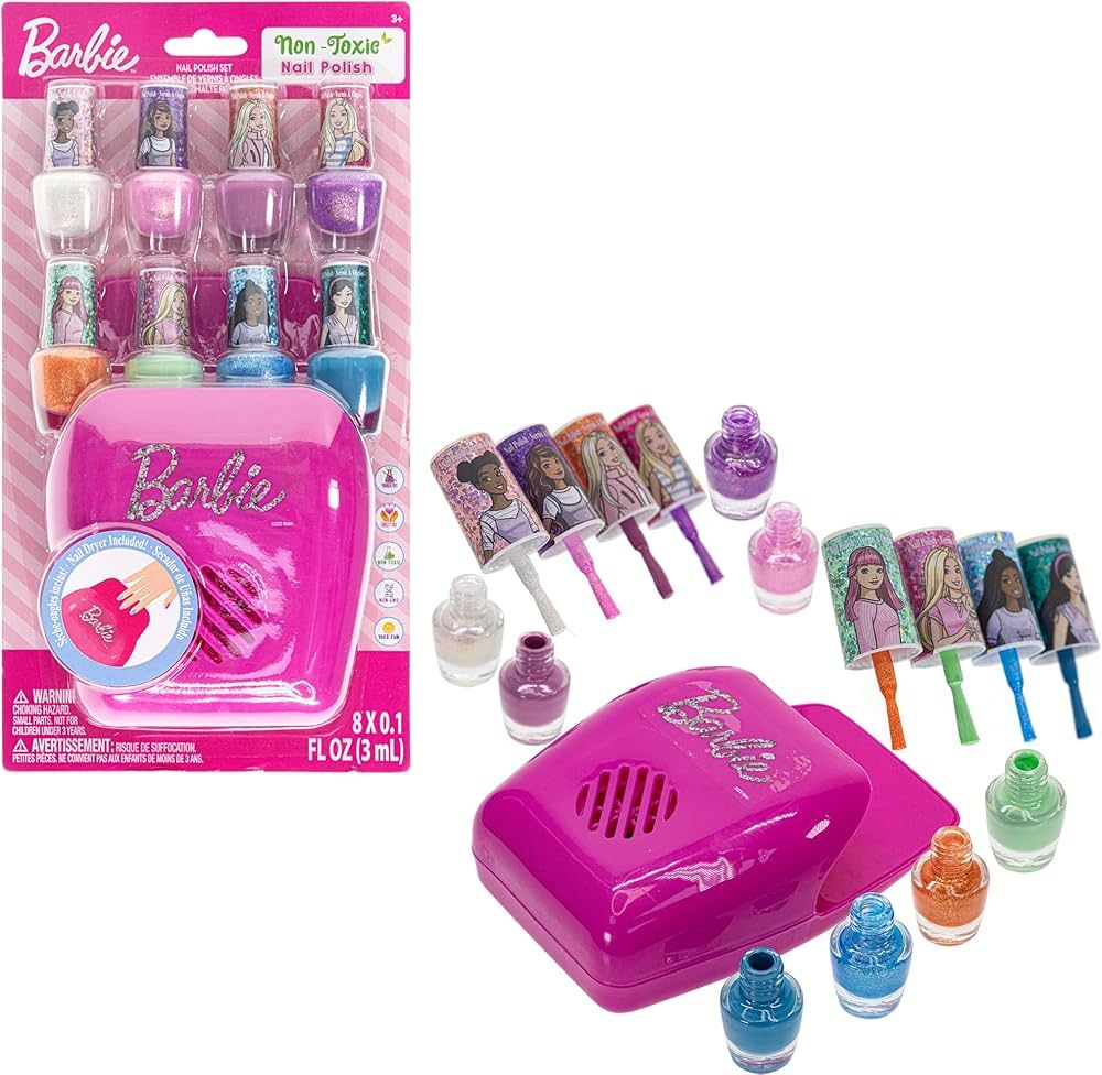 Townley Girl - Barbie Non-Toxic Peel-Off Water-Based Safe Nail Polish Set with Nail Dryer for Kid... | Amazon (US)