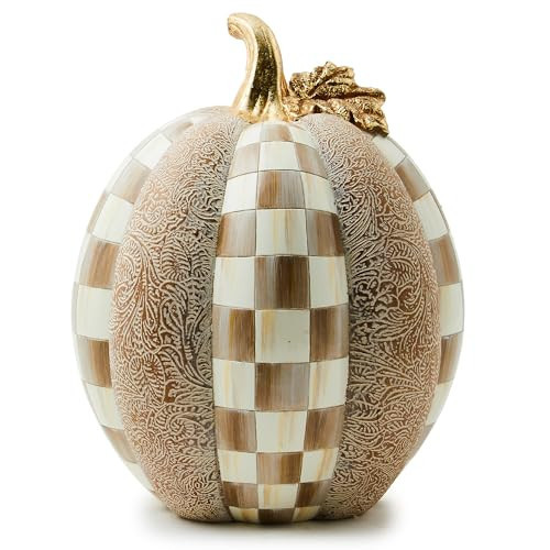 MACKENZIE-CHILDS Short Pumpkin, Resin Halloween Home Decor, Mocha Check and Block Print | Amazon (US)