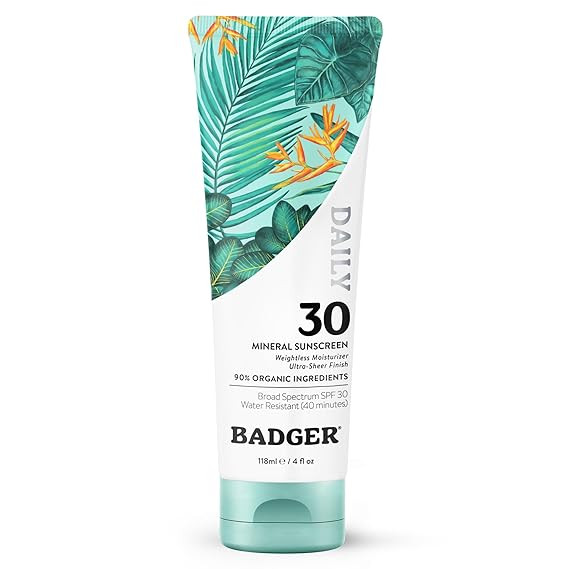 Badger Mineral Daily Sunscreen with Zinc Oxide, SPF 30, Lightweight & Easy to Apply w/No White Ca... | Amazon (US)