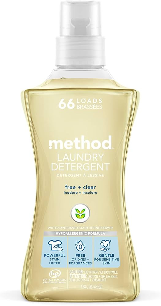 Method 4x Concentrated Laundry Detergent, Free + Clear, 53.5 Ounce, 66 Loads | Amazon (US)