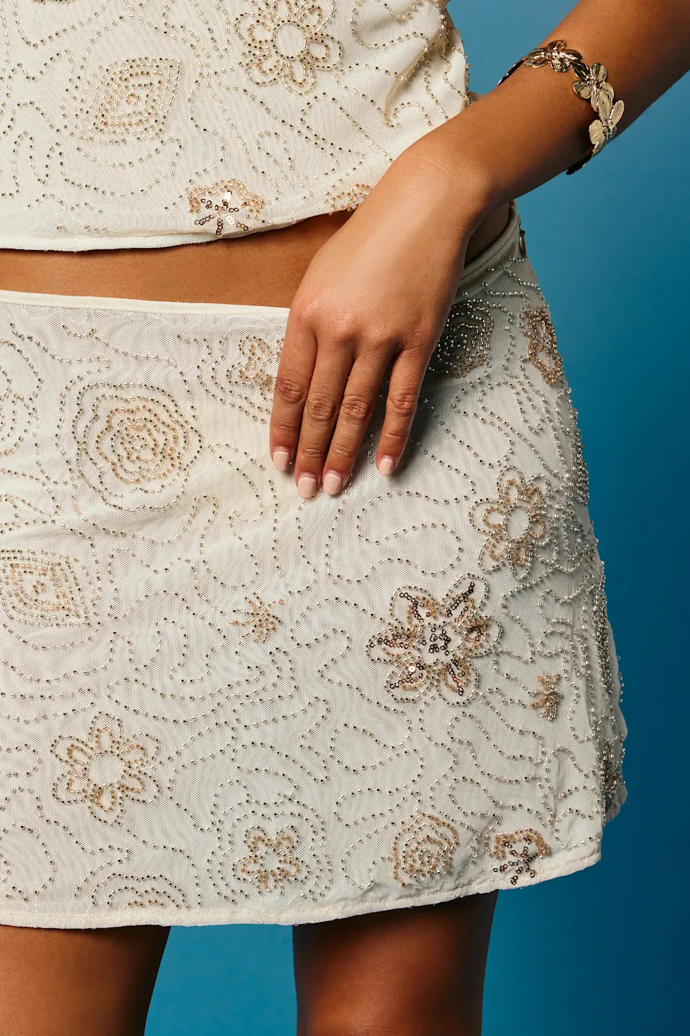 Abara Cream Beaded Mid-Rise Mini Skirt | Lulus