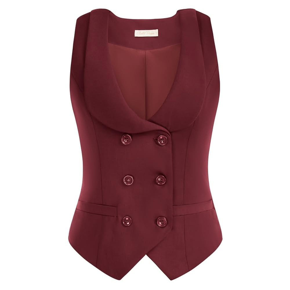 Belle Poque Women Retro Curved Lapel Deep V Sleeveless Double-Breasted Vest | Amazon (UK)